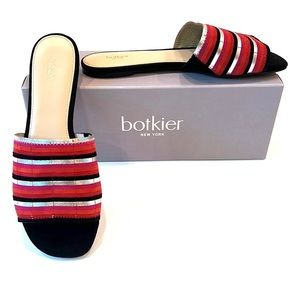 Botkier Marley Poppy Stripe Red Orange Pink Gold Black Slide Flat Sandal 9 NIB
